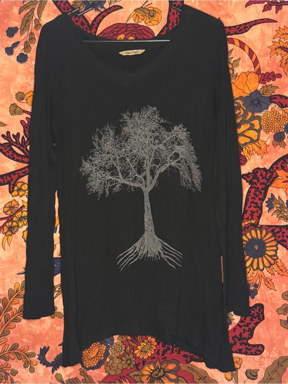 Black Long Sleeve Tee with Tree Graphic